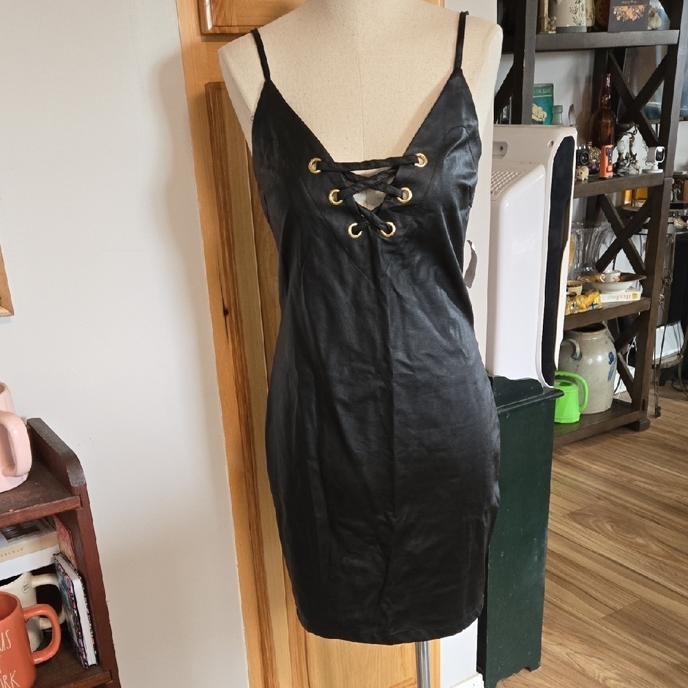 Charlotte Russe Vegas Baby Faux Leather Dress NWT Womens Medium